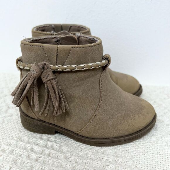 Wonder Nation Toddler Baby Girl Boots Sz 4 Tan Tassel Booties - Picture 3 of 9